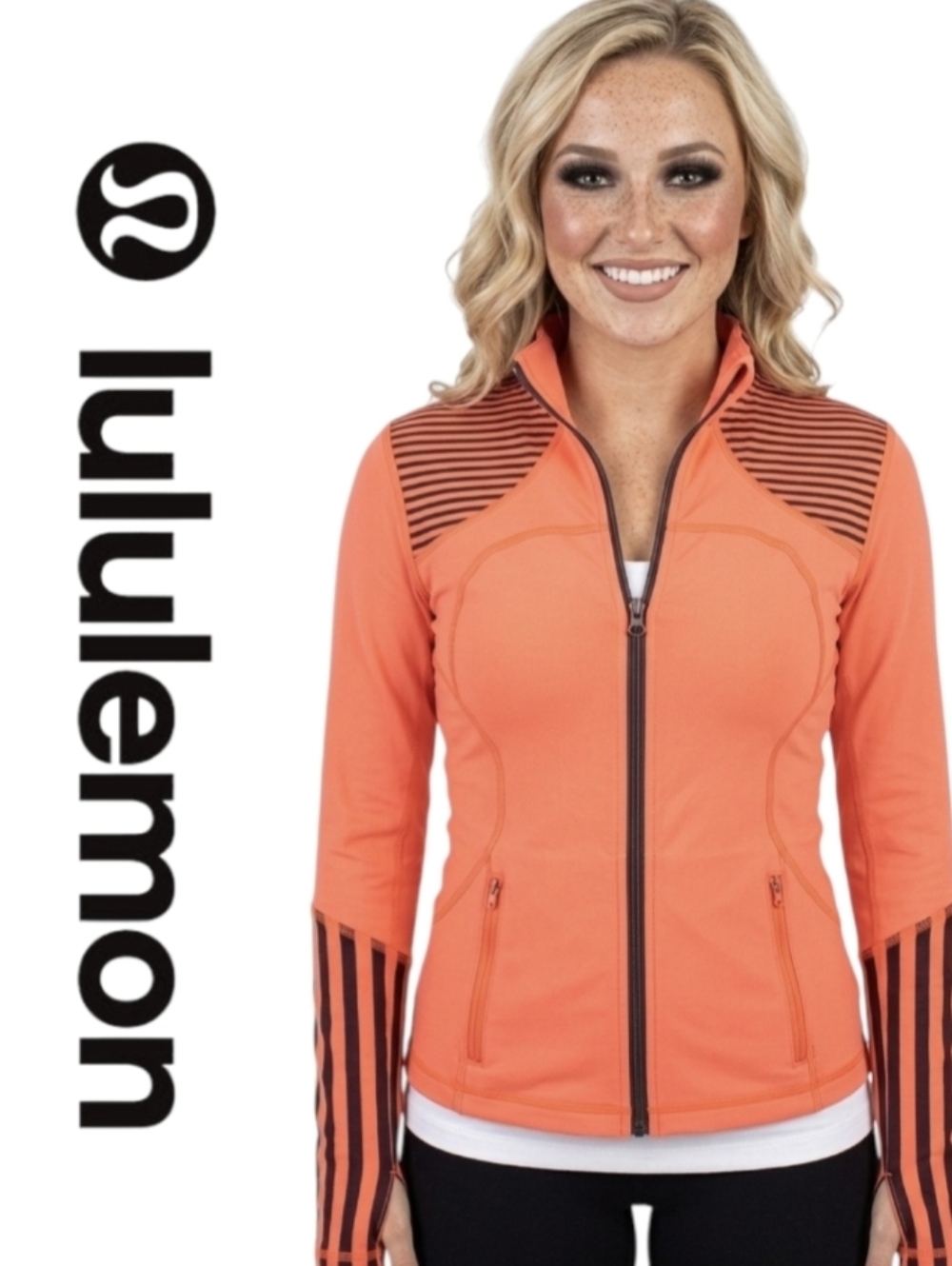 Lululemon Scuba Jacket Size 6 Neon Orange Safety Forme Light Flare Inkwell